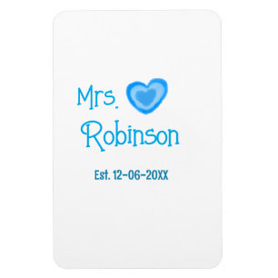 Braut wird Mrs Name Datum Blaue Herz Wasserfarbe Magnet