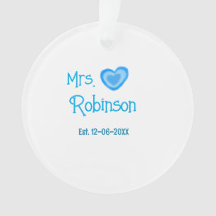 Braut wird Mrs Name Datum Blaue Herz Wasserfarbe Ornament