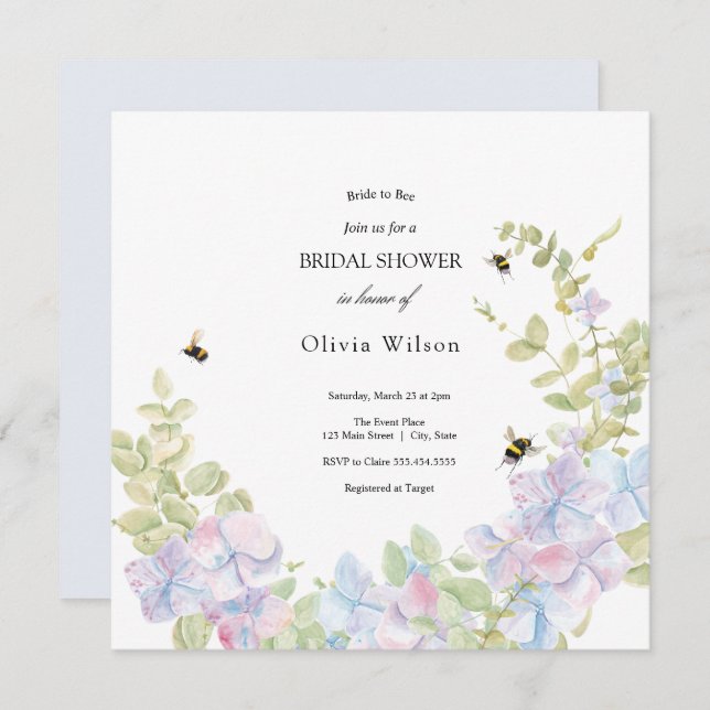 Braut zu Bienen elegantes Brautparty Einladung (Vorne/Hinten)