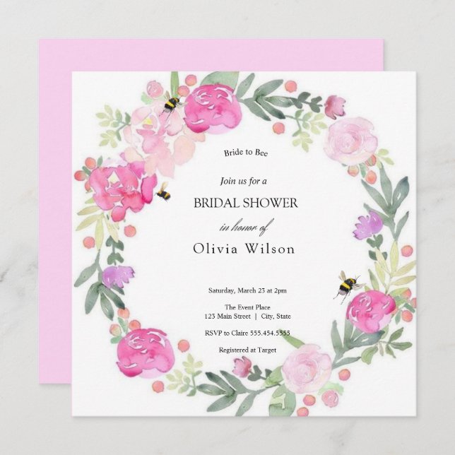 Braut zu Bienen elegantes Brautparty Einladung (Vorne/Hinten)