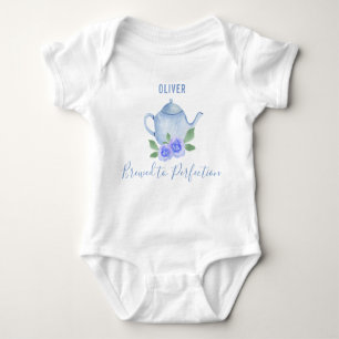 Braut zu Perfection Blue Watercolor Teapot Boy's Baby Strampler