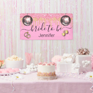 Braut zu sein,rosa goldtropfende Glitzer Diskokuge Banner