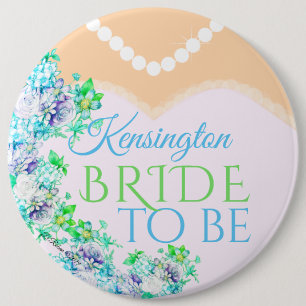Braut, zum blaue und grüne Watercolor-Blumen zu Button