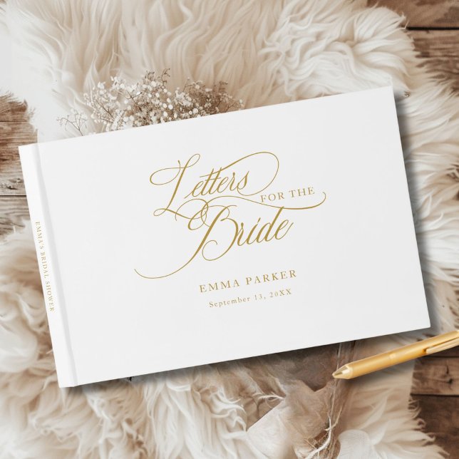 Brautbriefe, modern, elegant, weiß gästebuch (Letters to the Bride, Modern, Elegant, White Guest Book, personalized with your name and date.)