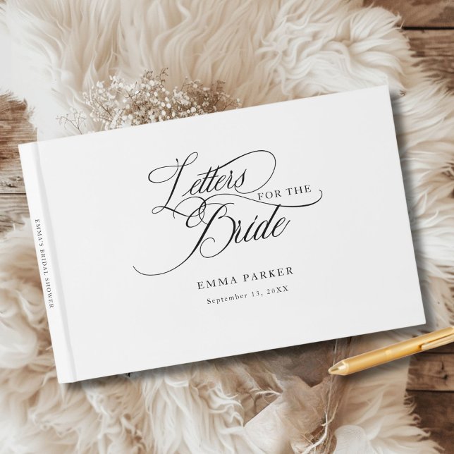 Brautbriefe, modern, elegant, weiß gästebuch (Letters to the Bride, Modern, Elegant, White Guest Book, personalized with your name and date.)