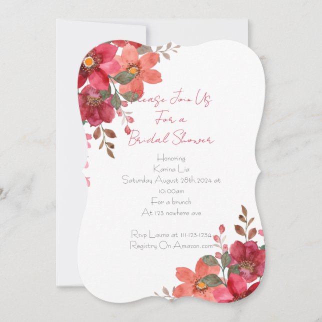 Brautdusche Einladung rosa Blumendesign (Vorderseite)