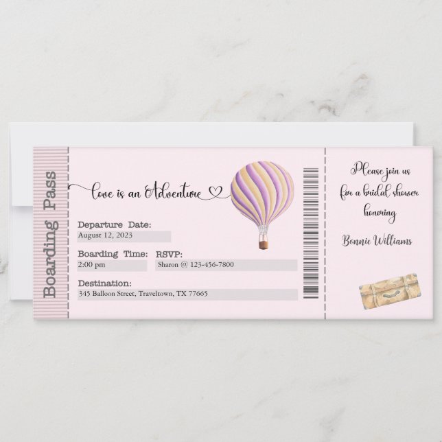 Brautdusche Einladung, Thema Reisen, Flugzeug Einladung (Vorderseite)