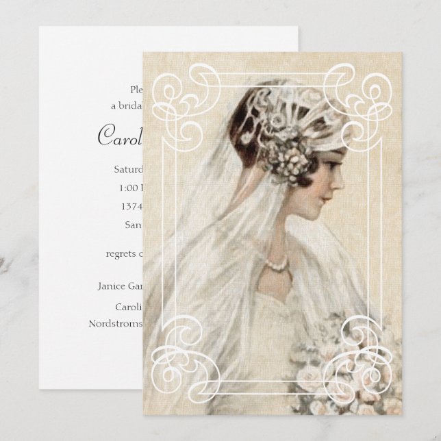 Brautdusche Einladung Vintage Braut mit Rahmen (Vorne/Hinten)