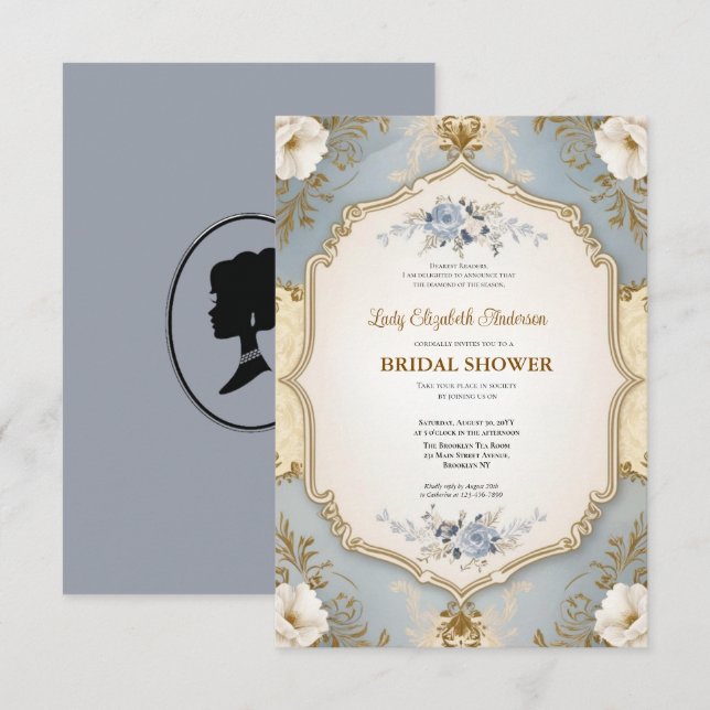 Brautduscheinladung, französisches Party Einladung (Vorne/Hinten)