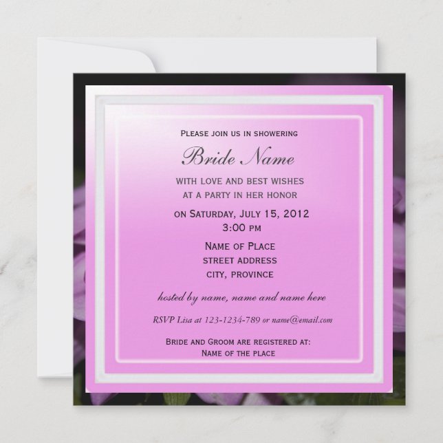 Brautduscheinladung, lila Dahlia Einladung (Vorderseite)