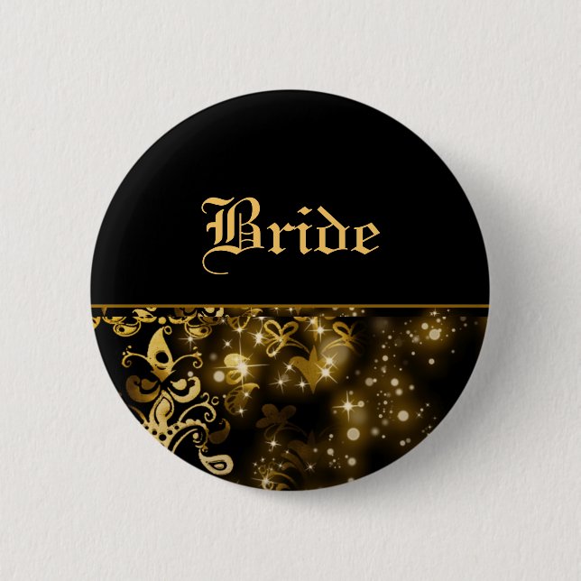 Brautgoldschwarz-Hochzeits-Brautparty Button (Vorderseite)
