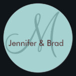 Brautgrabnamen Monogramm Sticker Blau<br><div class="desc">Einladung Umschlag Aufkleber_Initial,  Monogramm,  Buchstabennamen und Anfangsmonogramm-Aufkleber Robin Egg Blau und Braun individuell anpassbar</div>