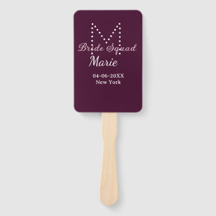 Brautgruppe Name Monogramm Brautjungfer Mauve  Fächer
