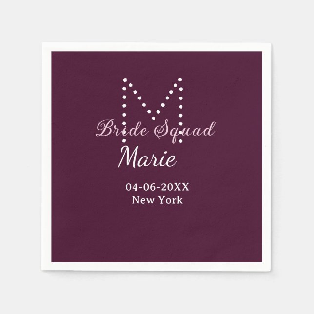 Brautgruppe Name Monogramm Brautjungfer Mauve  Serviette (Vorderseite)