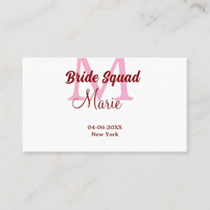Brautgruppe Namen Monogramm Brautjungfer rosa Datu Visitenkarte