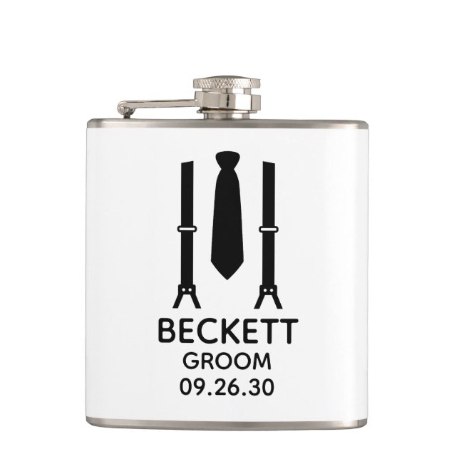 Bräutigam Black Tie Flachmann (Vorderseite)