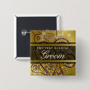 Bräutigam Boho Lila Spiralen Gold Chic Hochzeitskn Button