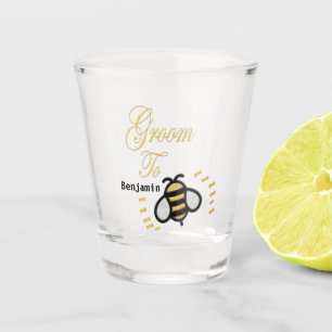 Bräutigam in spe Hochzeit Gold Geschenk personalis Schnapsglas
