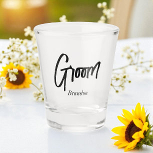 Bräutigam Schwarz Weiß Schrift Hochzeit   Schnapsglas