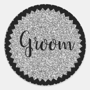 Bräutigam Silber Glitter Klassischer Rund Sticker