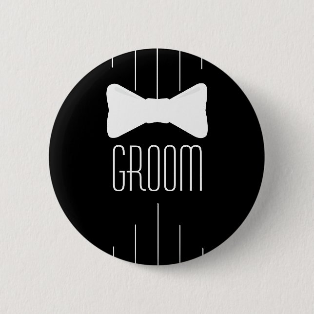 Bräutigam-Weiß Bowtie Button (Vorderseite)