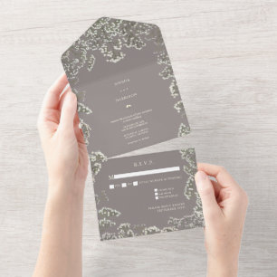 Brautjungfer-Amethyst-Grün Hochzeit-RSVP All In One Einladung
