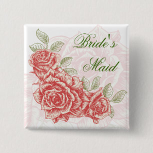 Brautjungfer-Anstecknadel mit Vintage-Rosen Button