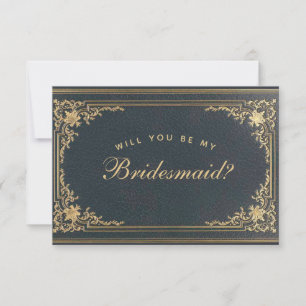 Brautjungfer Antrag Blau Gold Vintage Kalligrafie