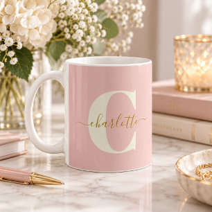 Brautjungfer Antrag Röschpink Gold Monogramm Name Kaffeetasse