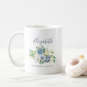 Brautjungfer Blau Elfenbein Floral Personalisierte Kaffeetasse