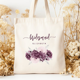 Brautjungfer Blumen Mauve Lila Rosé Schrift Tragetasche