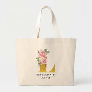 Brautjungfer Blumenrosa Gold Monogramm Buchstabe L Jumbo Stoffbeutel