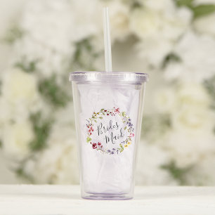 Brautjungfer Boho Wildblumen-Kranz Hochzeit Acryltrinkbecher