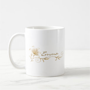 Brautjungfer Champagner Gold Lilie Name Tasse