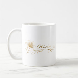 Brautjungfer Champagner Gold Lilie Name Tasse