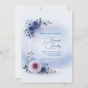 Brautjungfer Dahlie Blaue Blumige Rahmen Hochzeit Einladung