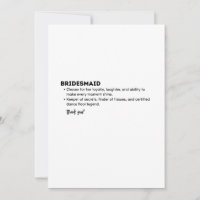 Brautjungfer-Definitions-Karte – Lustig & Herzlich