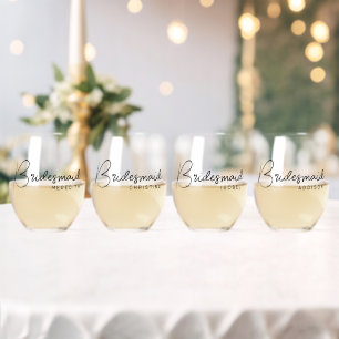 Brautjungfer Elegantes Skript Individueller Name G Weinglas Ohne Stiel