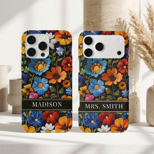 Brautjungfer Faux Stickerei Florale Hochzeitsnam iPhone 15 Pro Max Hülle