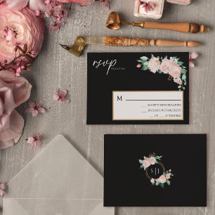 Brautjungfer Floral Schwarz Hochzeit Einfache RSVP Karte