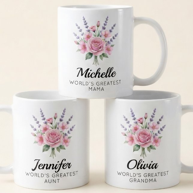 Brautjungfer | Florale Mama Oma Muttertag Name Kaffeetasse (Custom Script Floral Coffee Mug Gift for Teacher Nurse | Bridesmaid Proposal | Wedding Anniversary)