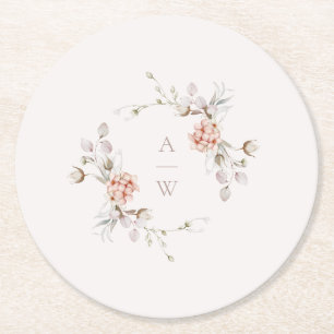 Brautjungfer Florales Monogramm Hochzeit Runder Pappuntersetzer