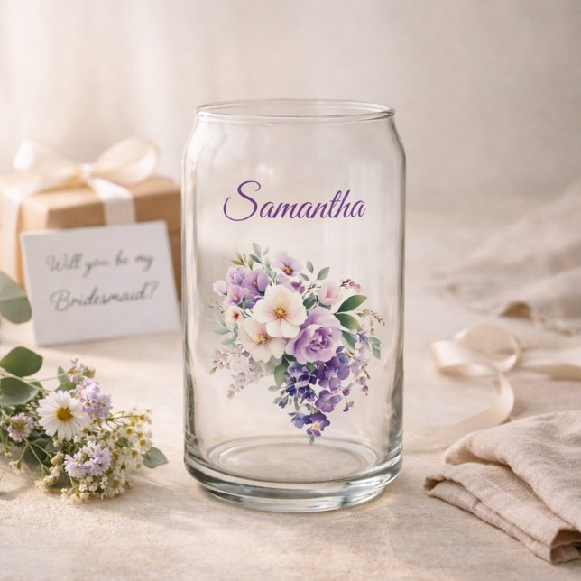 Brautjungfer Geschenk Elegante Violette Blumen Per Dosenglas (Von Creator hochgeladen)
