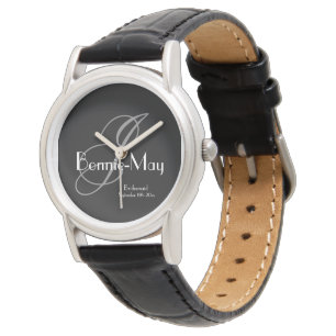 Brautjungfer Geschenk Grau Monogramm Weiße Details Armbanduhr