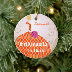 Brautjungfer-Geschenke Orange und Pink Keramik Ornament