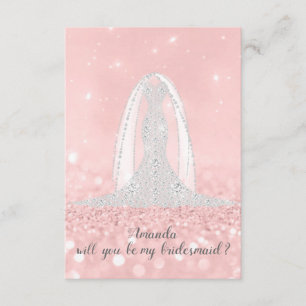 Brautjungfer Glitter Graues Kleid Rosa Schleier Einladung