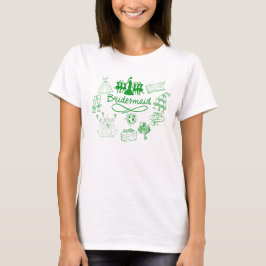 Brautjungfer Grüne Doodle-Skizze Hochzeitsbilder T-Shirt