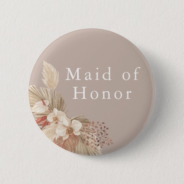 Brautjungfer Hochzeit Boho Pampas Gras Button (Vorderseite)