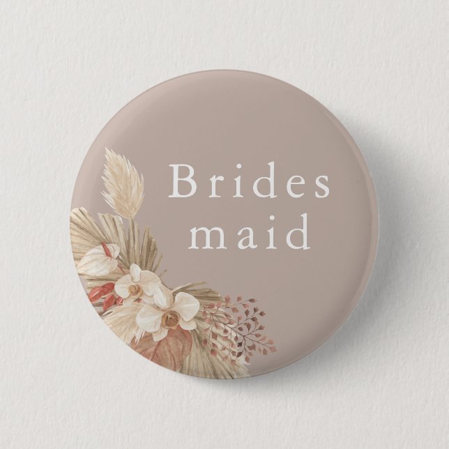 Brautjungfer Hochzeit Boho Pampas Gras Knopf Button (Vorderseite)