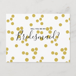 Brautjungfer Hochzeit   Gold Konfetti Schrift Post Einladungspostkarte